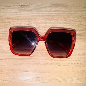 Vibrant Red Geometric Sunglasses with Chunky Design